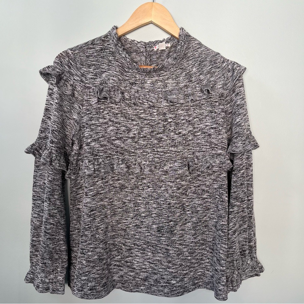 J. Crew Crewcuts Girls Black White Marled Ruffle Knit‎ Top Size 16